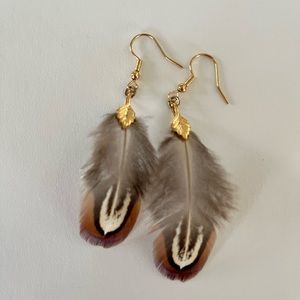 Boho feather earrings - pheasant feathers - gold plated brass - handcrafted